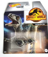 Load image into Gallery viewer, Hot Wheels Velociraptor Beta Gray  - 2022 Jurassic World Character Cars
