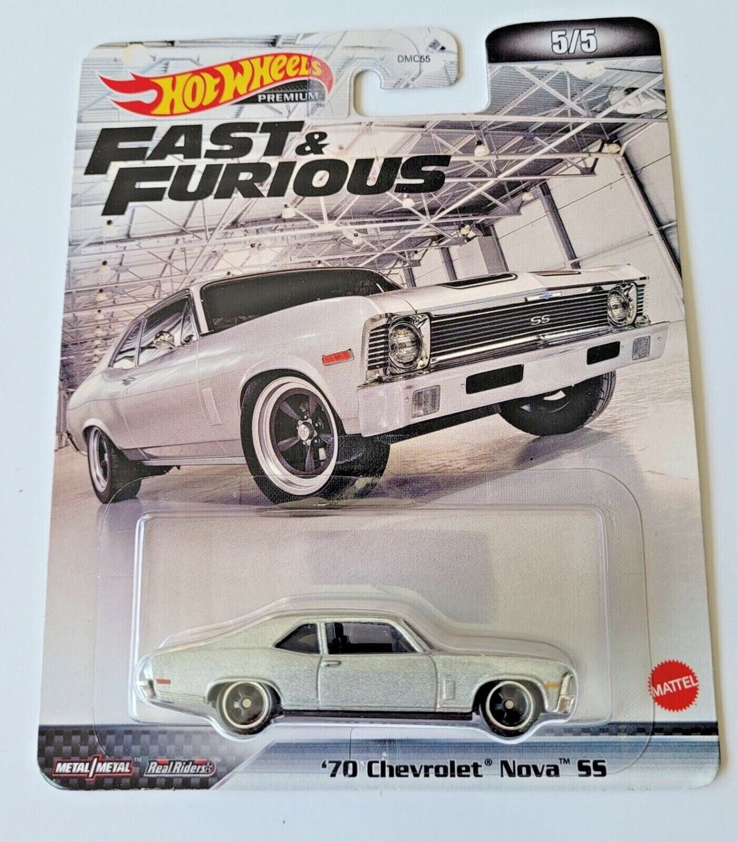 Hot Wheels '70 Chevrolet Nova SS Silver #5 5/5 2022 Premium - Fast Furious