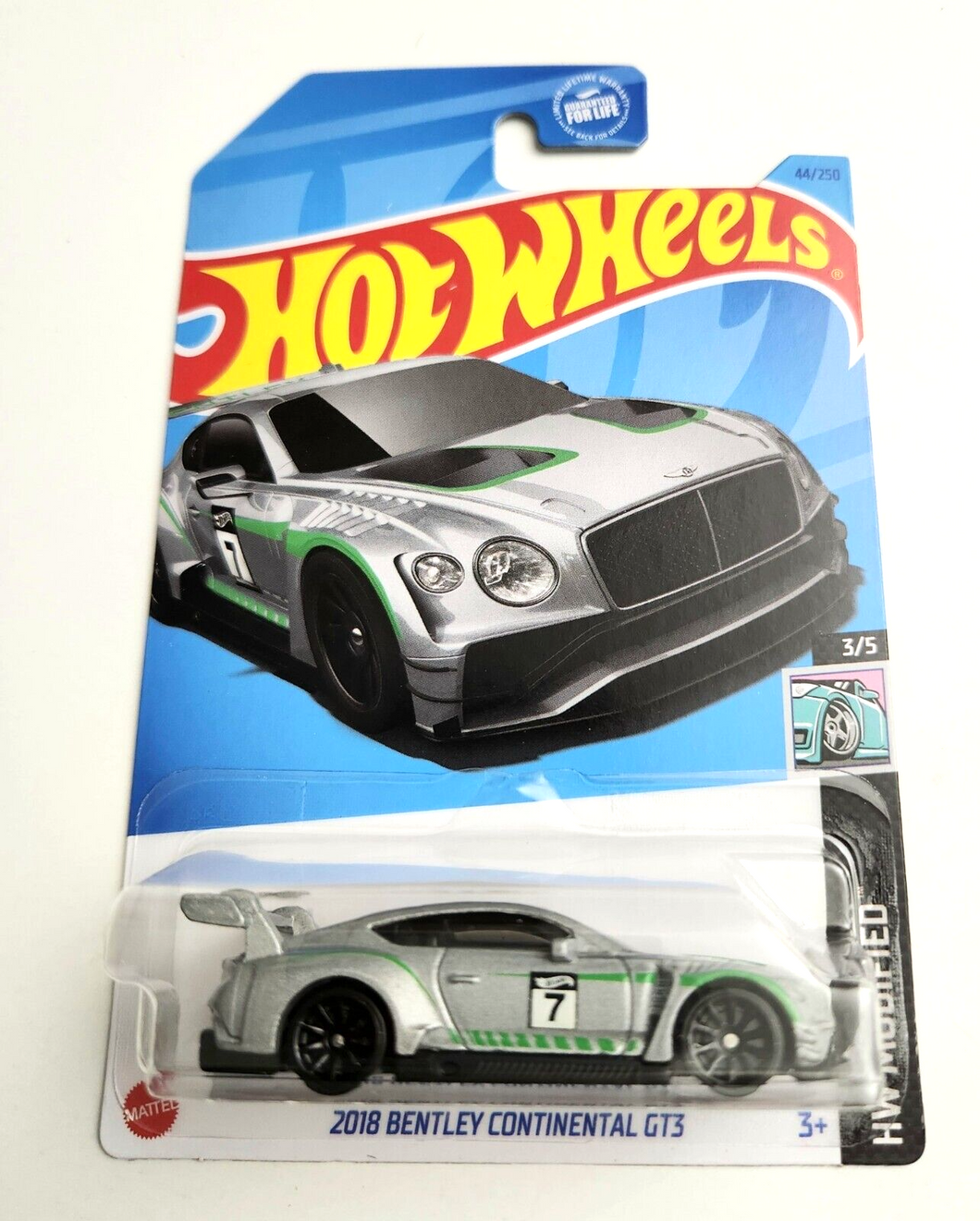 Hot Wheels 2018 Bentley Continental GT3 Metalflake Silver #44 - 2023 HW Modified