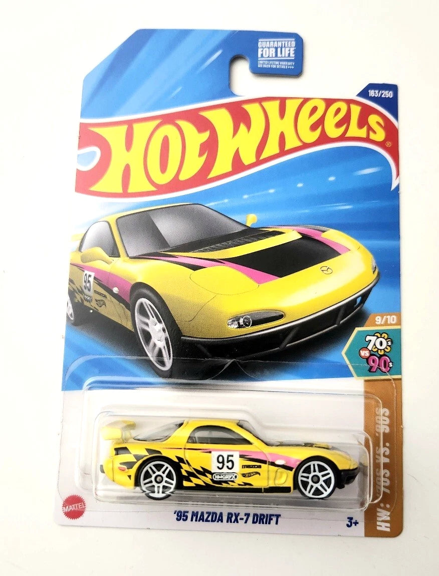 Hot Wheels ’95 Mazda RX-7 Drift Yellow #163 163/250 - 2025 HW:70S vs 90S
