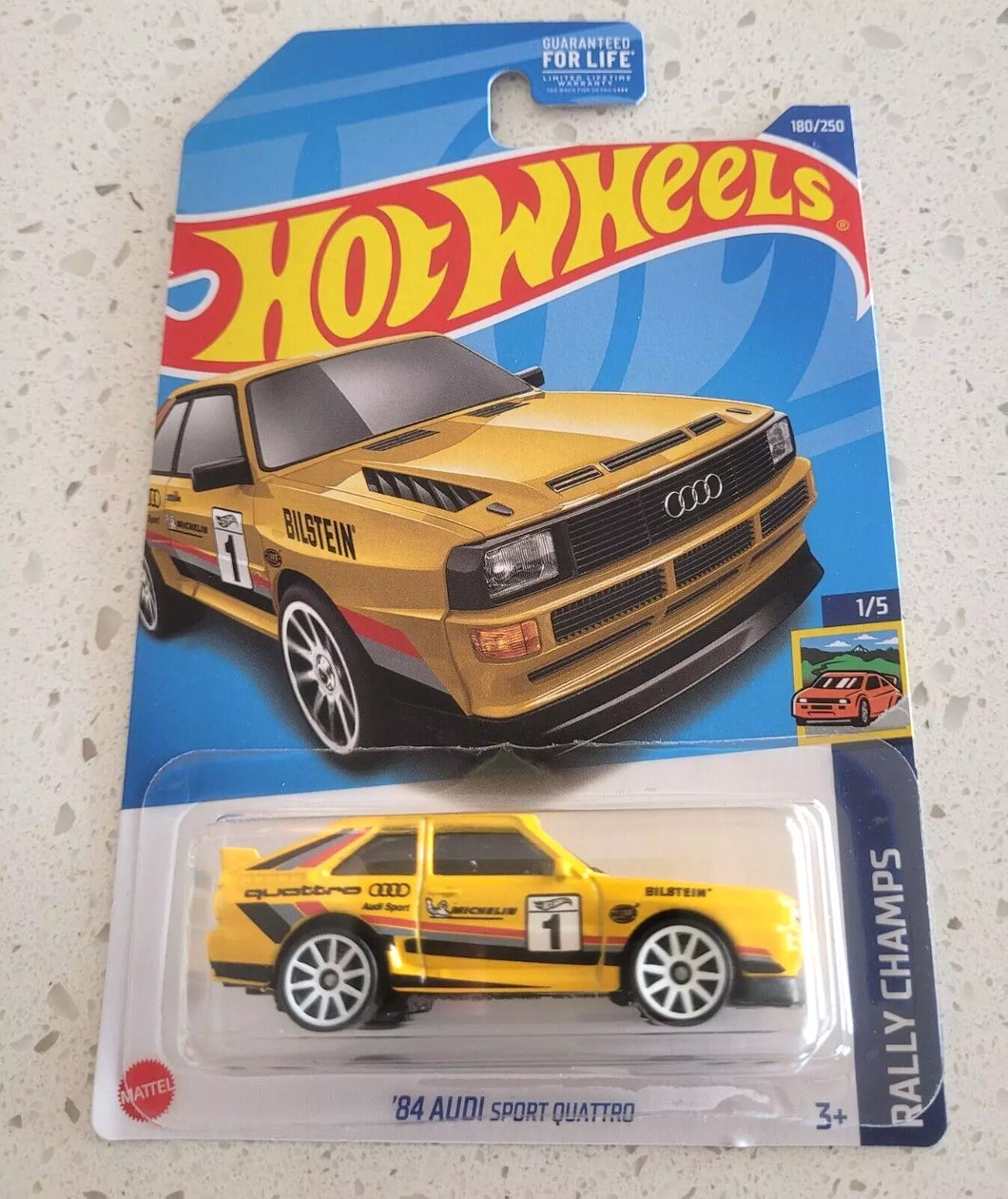 Hot wheels '84 Audi Sport Quattro Yellow #180 180/250 2022 Rally Champs 1/5