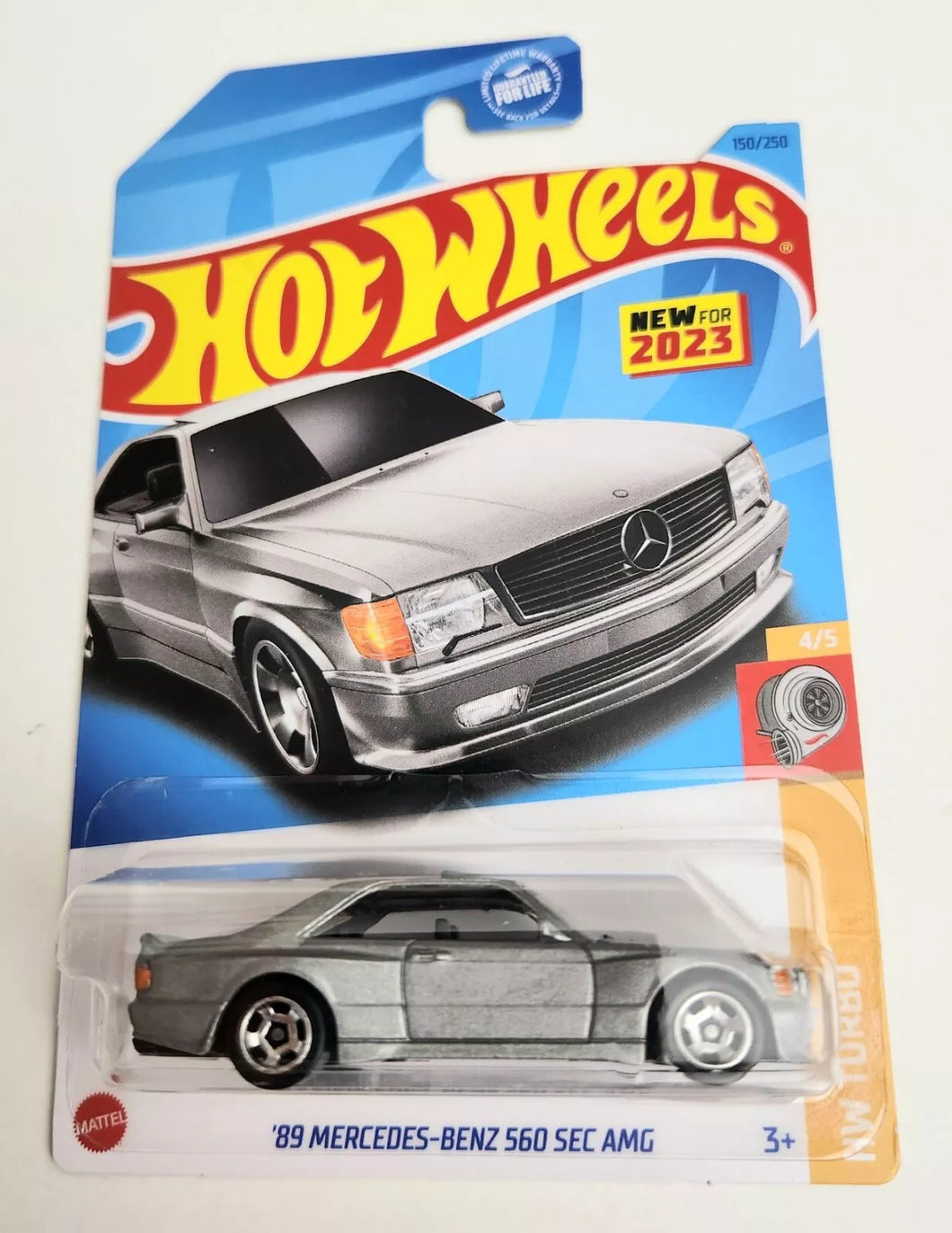 Hot Wheels '89 Mercedes-Benz 560 SEC AMG Metalflake Silver #150 - 2023 HW Turbo