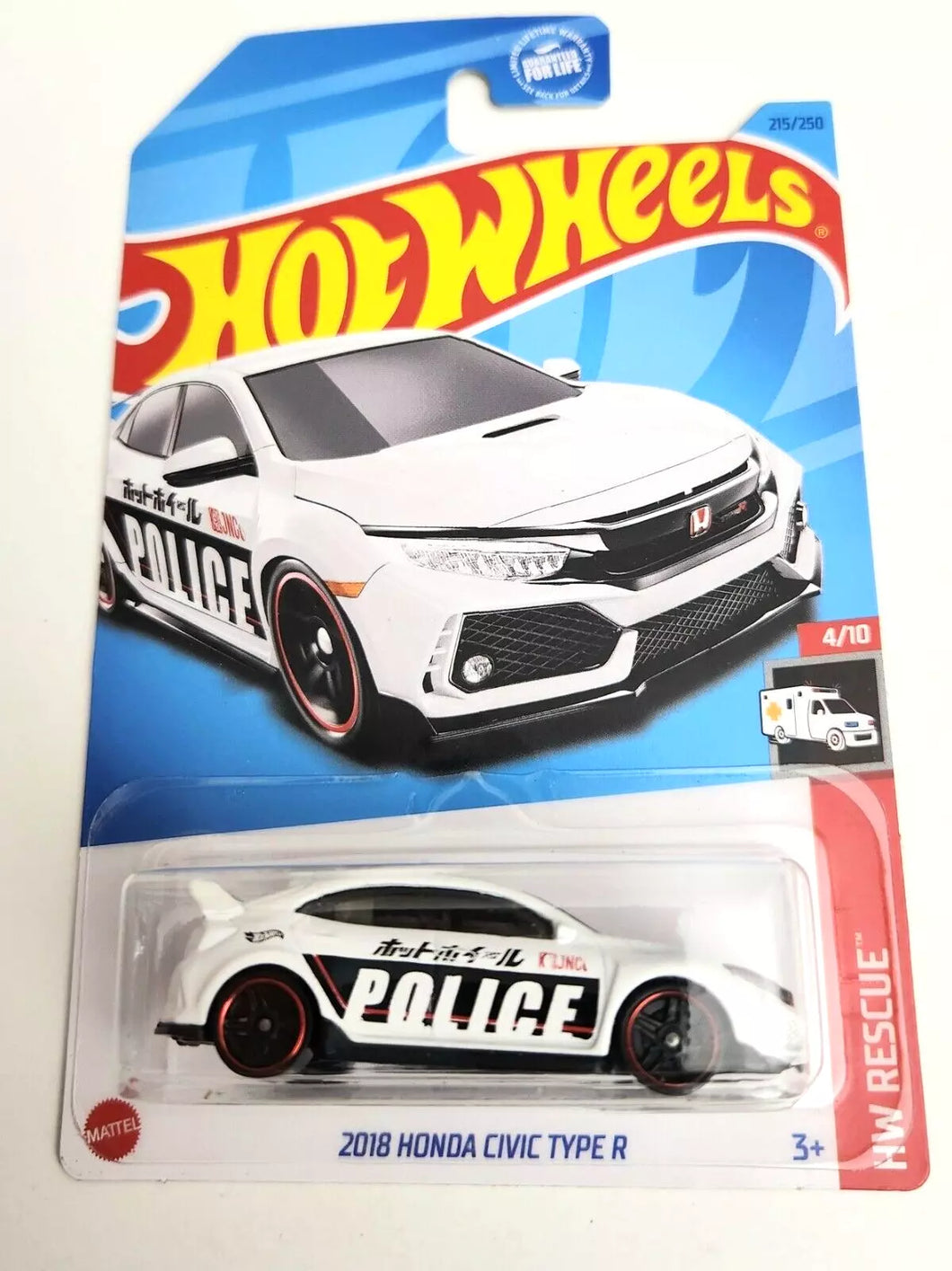 Hot Wheels 2018 Honda Civic Type R White #215 - 2023 HW Rescue