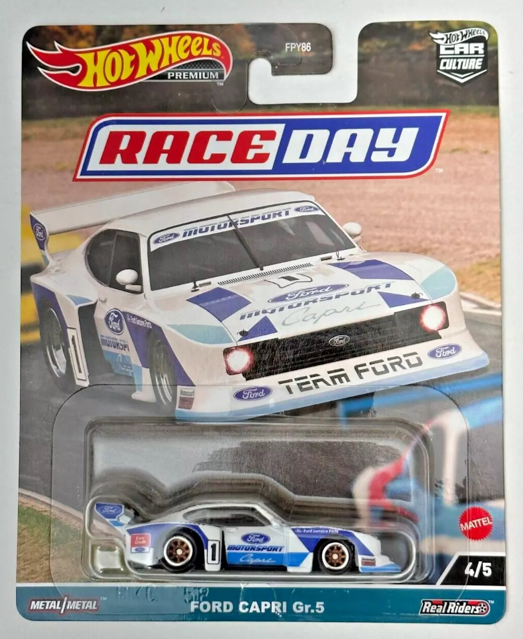 Hot Wheels Ford Capri Gr.5 White Blue #4 4/5 - 2023 Car Culture Race Day