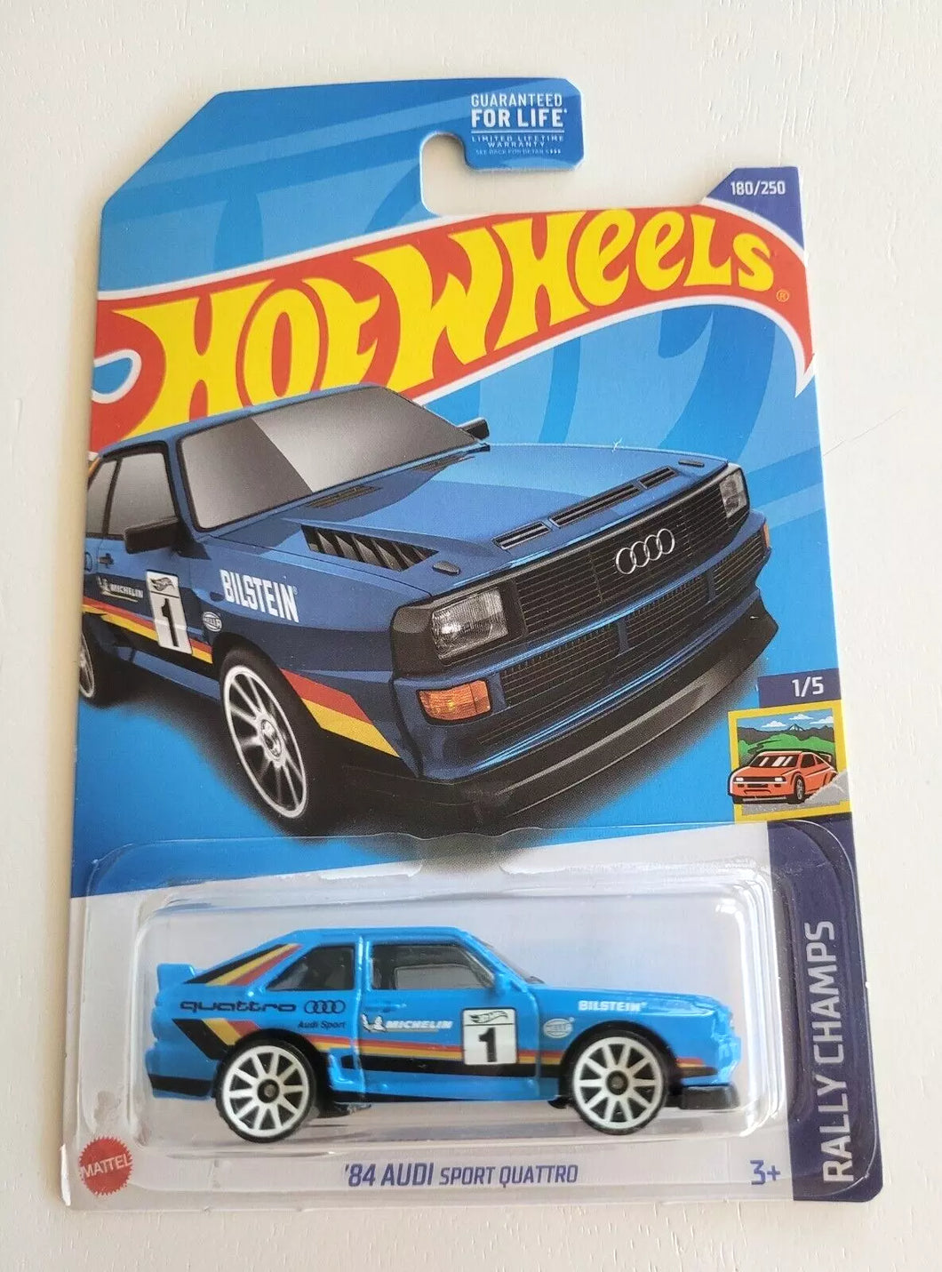 Hot wheels '84 Audi Sport Quattro Blue #180 180/250 2022 Rally Champs 1/5