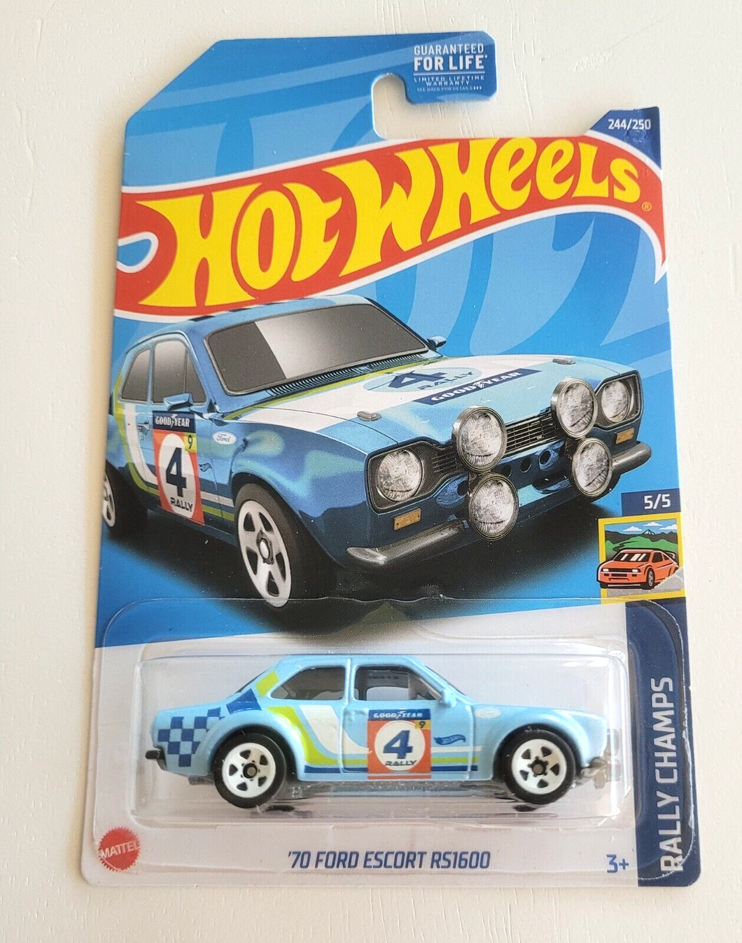 Hot Wheels '70 Ford Escort RS1600 Blue #244 - 2022 Rally Champs