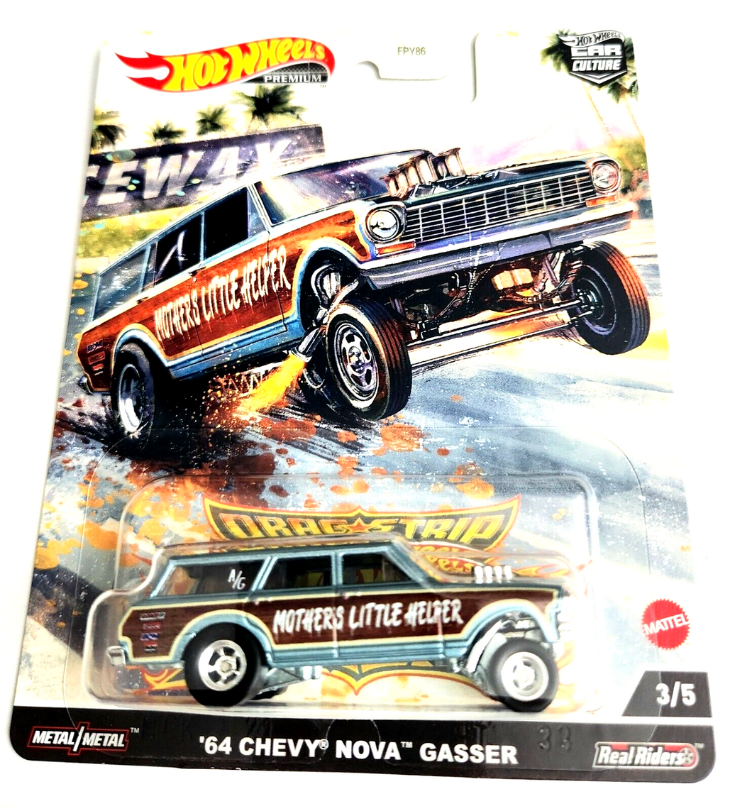 Hot Wheels '64 Chevy NOVA Gasser Blue #3 - 2022 Car Culture: Dragstrip Demons